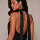 Satin Lace Halter Top with Fringe Detail- Black