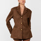 Suede Cinched Blazer - Brown (Pre-Order)