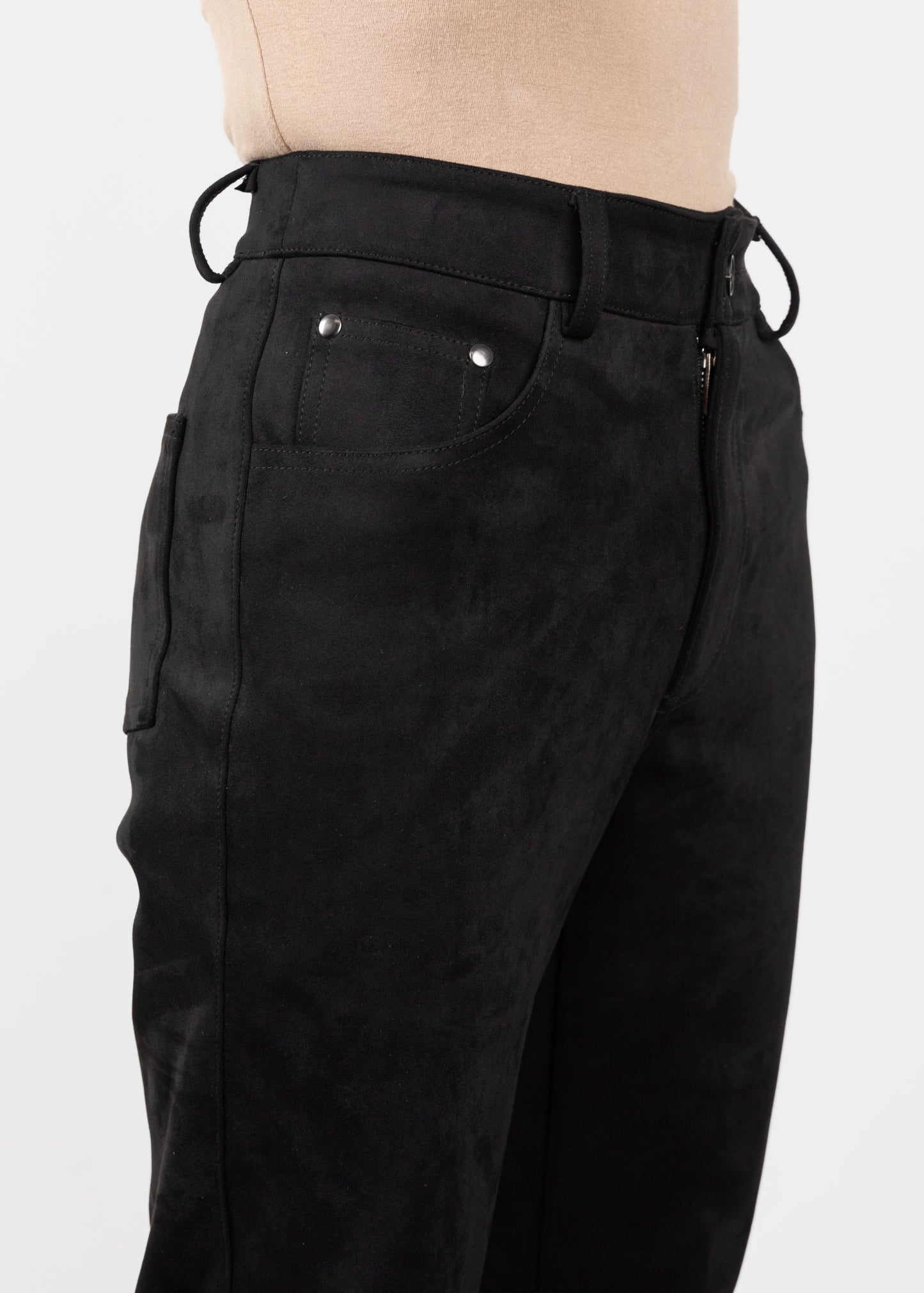 Suede High Waisted Trousers- Black (Pre Order)