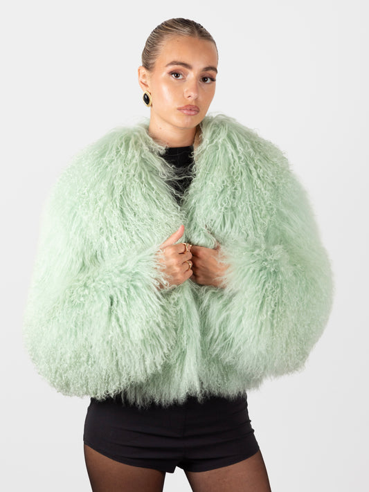 Mongolian Fur Coat- Mint Green (Made to order)