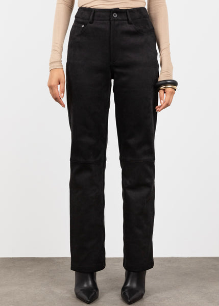 Suede High Waisted Trousers- Black (Pre Order)