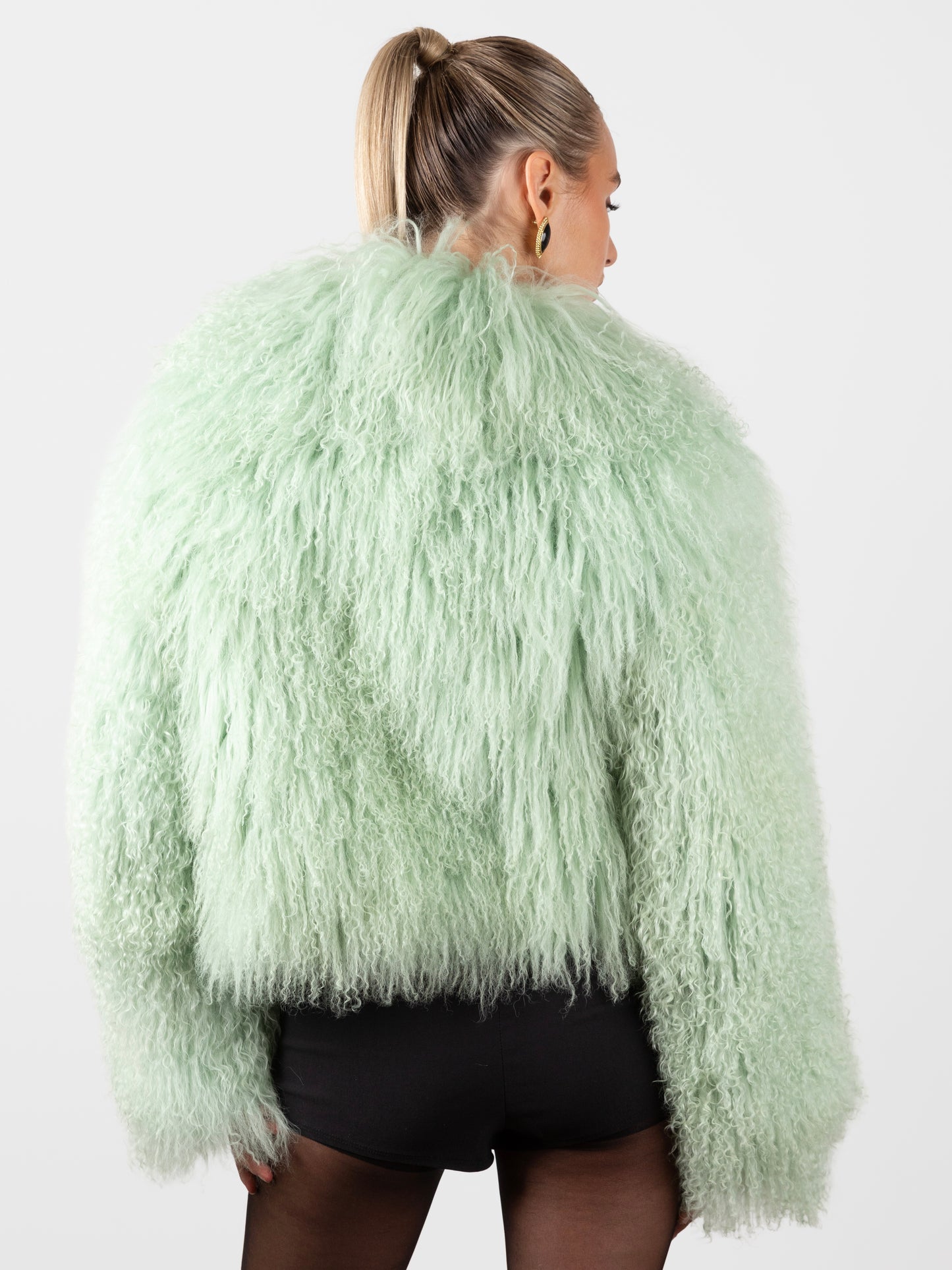 Mongolian Fur Coat- Mint Green (Made to order)