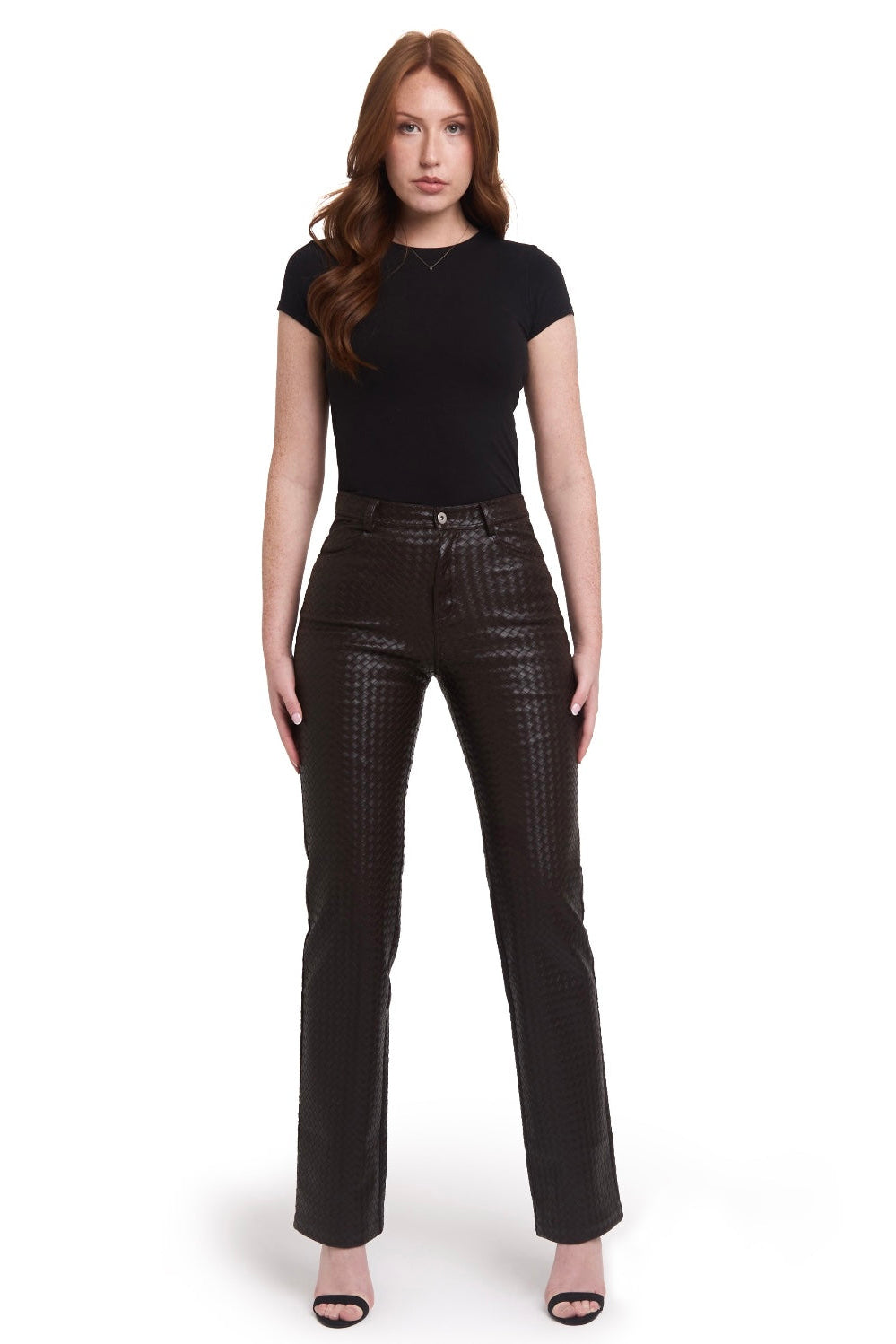 Woven Leather Trousers- Deep Brown