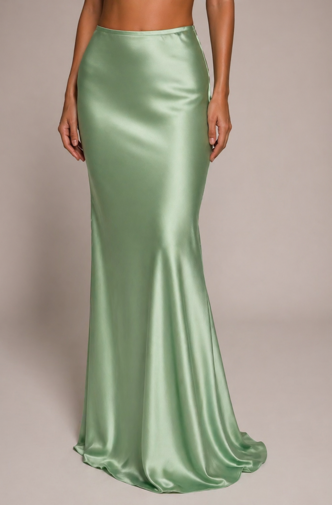 Satin Maxi Skirt -Pistachio