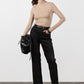 Suede High Waisted Trousers- Black (Pre Order)