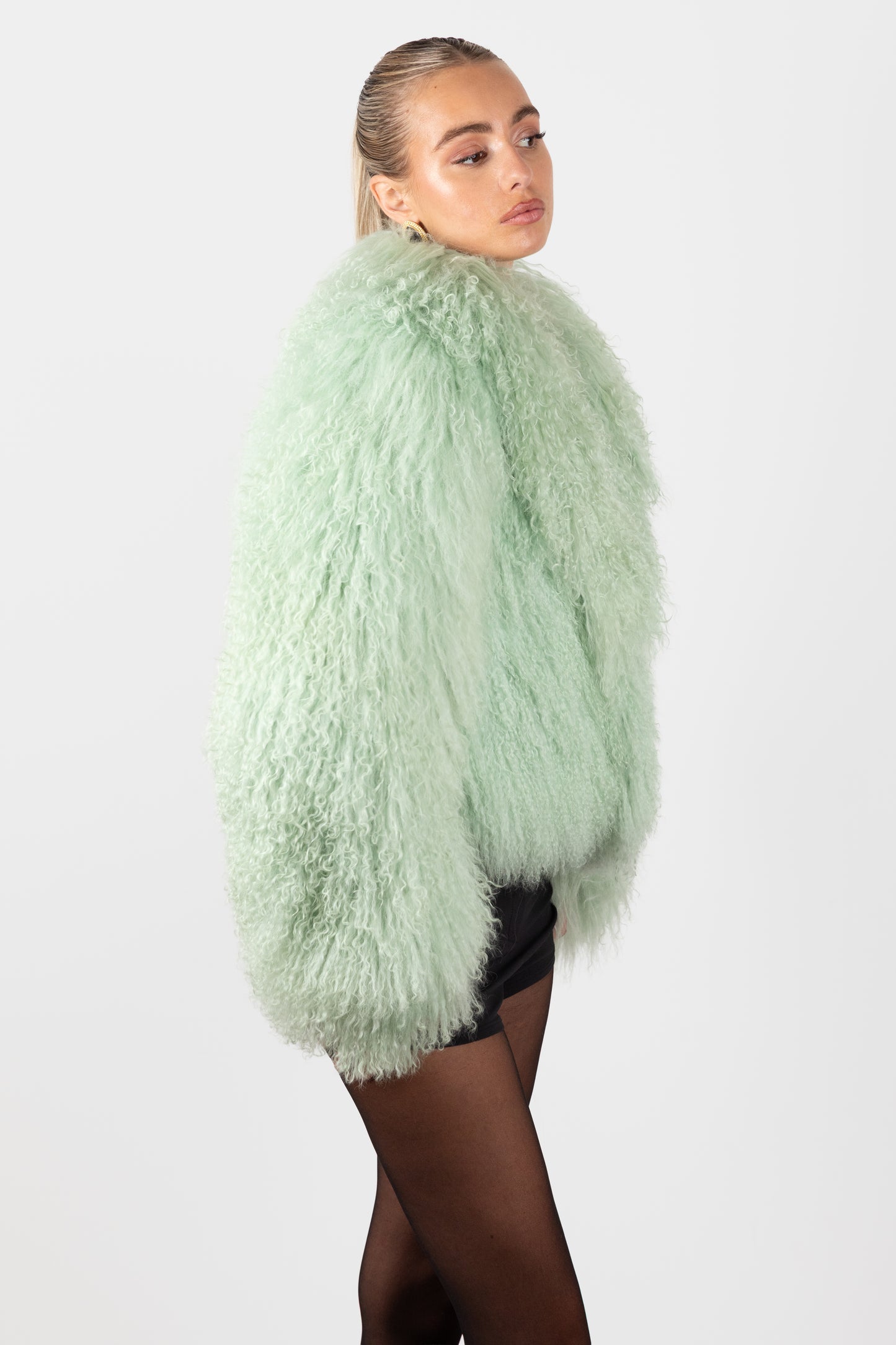 Mongolian Fur Coat- Mint Green (Made to order)