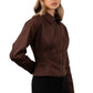 Woman wearing Suede brow double zip jacket 