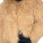 Beige Beige Mongolian fur coat  worn by a person on a white background