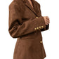 Brown blazer with gold buttons on a white background