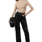 Woman wearing Black Suede Trousers 