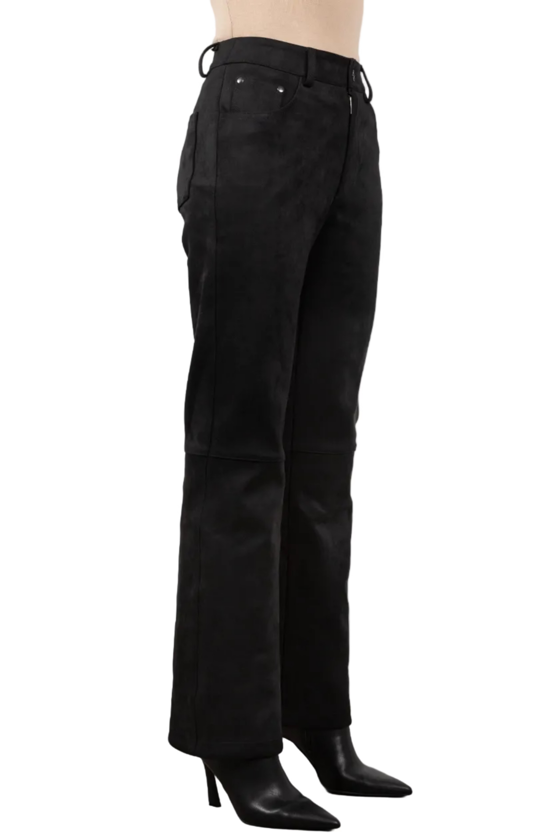 Black pants Black Suede Trousers on a plain background
